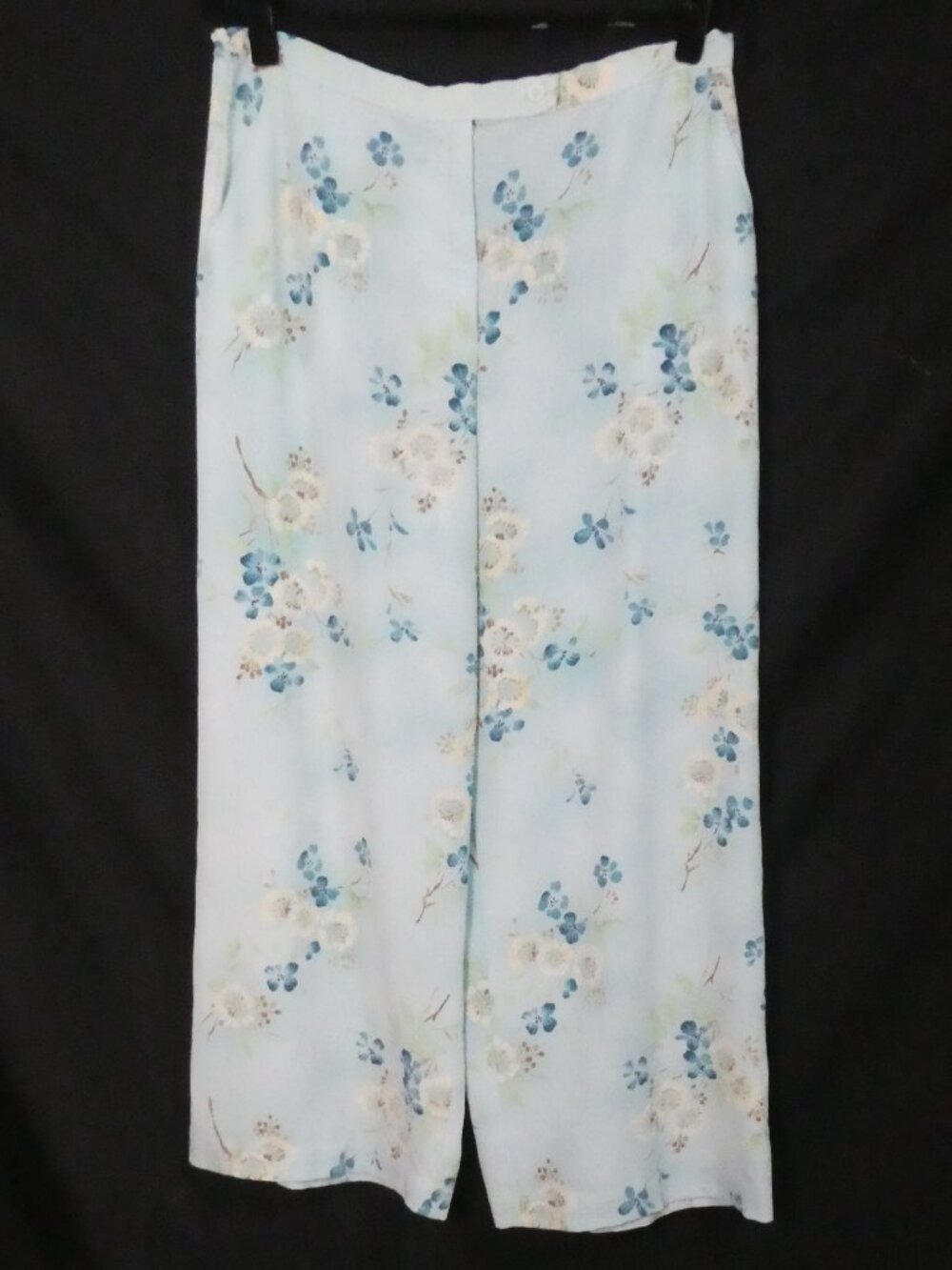 Handmade Light Blue Floral Wide Leg Pants Cottagecore Chiffon Trousers 16.5"